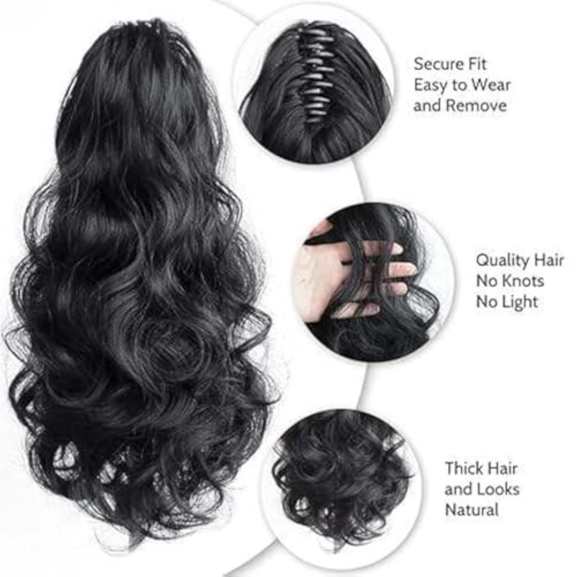Claw Clip Ponytail Extension, Natural Long Wavy Curly